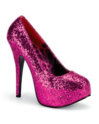 Teeze Hot Pink Wide Width Glitter Platform Pump