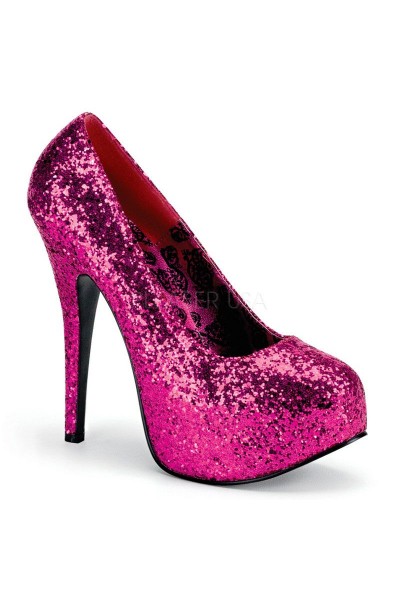 Teeze Hot Pink Wide Width Glitter Platform Pump