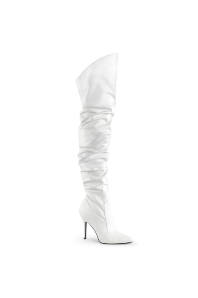 Classique White Scrunch Thigh High Boot