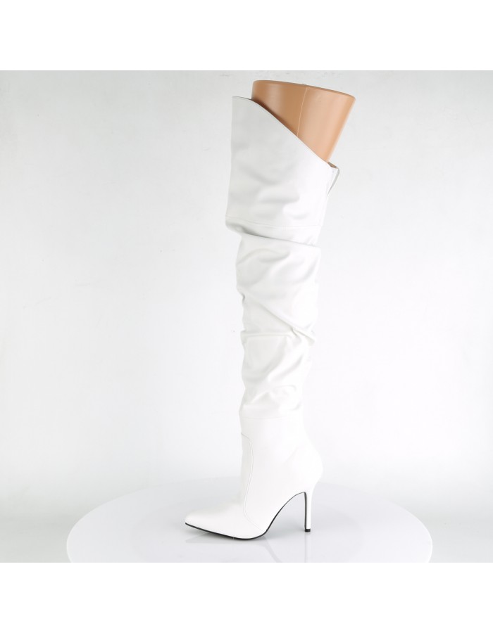 Classique White Scrunch Thigh High Boot | Large Size Womens Shoes