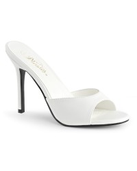 Classique White Faux Leather 4 Inch Mule