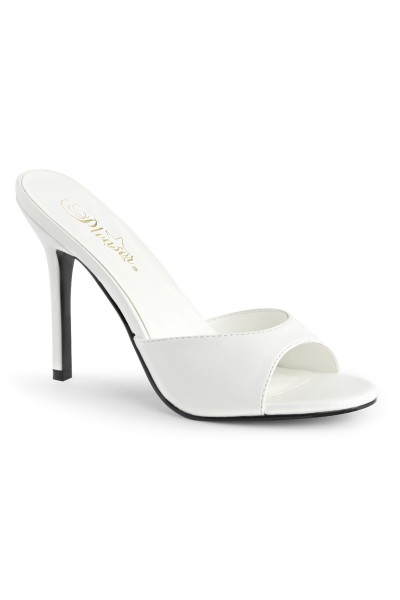 Classique White Faux Leather 4 Inch Mule