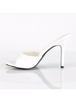 Classique White Faux Leather 4 Inch Mule